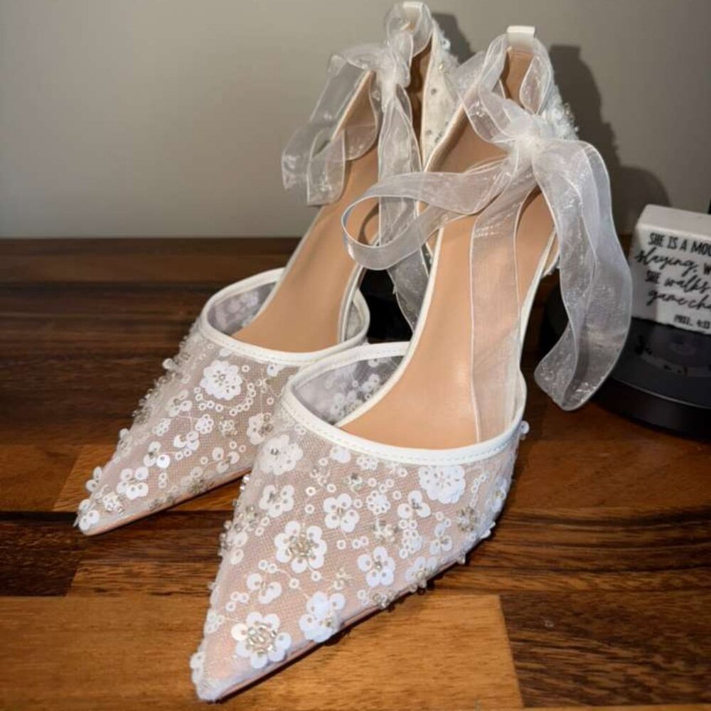 White sequined stilettos